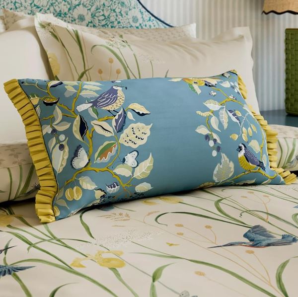 Kingfisher And Iris Cushion - Azure Linen